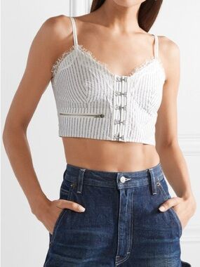 Opening Ceremony White Pinstripe Fringe Cropped Bustier